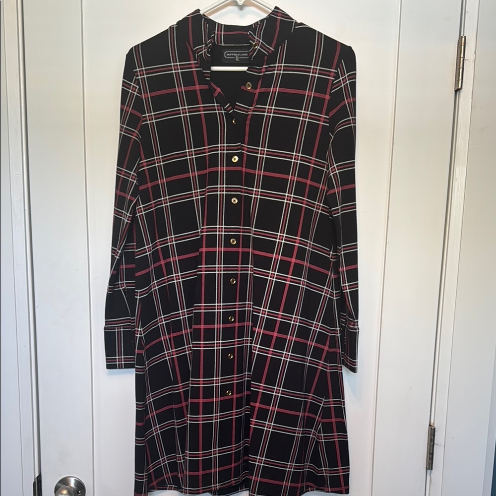 Duffield Lane Black and Red Long Sleeve Shirt Dress
